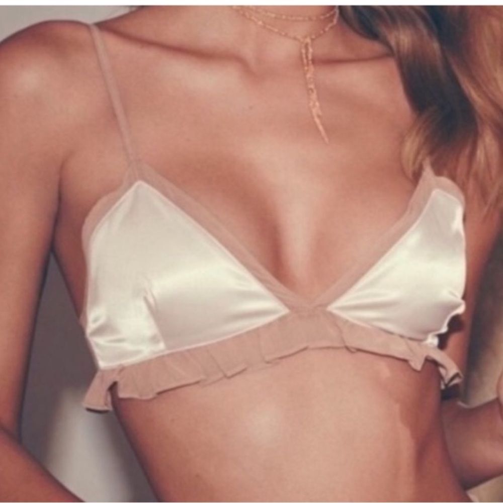 For love & lemons skivvies Satin Ruffle Bralette Balletcore lingerie blush and b